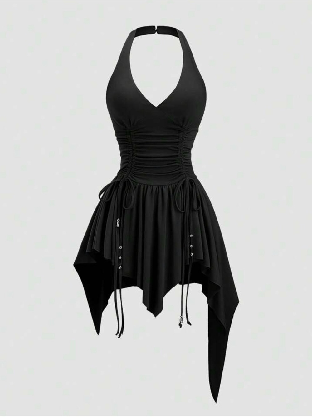 SHEIN Black Halter Ruched Asymmetrical Handkerchief Dress